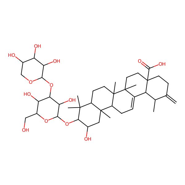 2D Structure of (1R,4aS,6aR,6aS,6bR,8aR,10R,11R,12aR,14bS)-10-[(2R,3R,4S,5R,6R)-3,5-dihydroxy-6-(hydroxymethyl)-4-[(2S,3R,4S,5R)-3,4,5-trihydroxyoxan-2-yl]oxyoxan-2-yl]oxy-11-hydroxy-1,6a,6b,9,9,12a-hexamethyl-2-methylidene-1,3,4,5,6,6a,7,8,8a,10,11,12,13,14b-tetradecahydropicene-4a-carboxylic acid