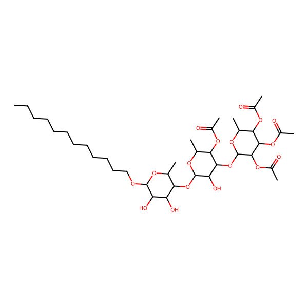 2D Structure of [(2S,3S,4S,5R,6S)-6-[(2S,3R,4S,5R,6R)-6-dodecoxy-4,5-dihydroxy-2-methyloxan-3-yl]oxy-5-hydroxy-2-methyl-4-[(2S,3R,4R,5S,6S)-3,4,5-triacetyloxy-6-methyloxan-2-yl]oxyoxan-3-yl] acetate