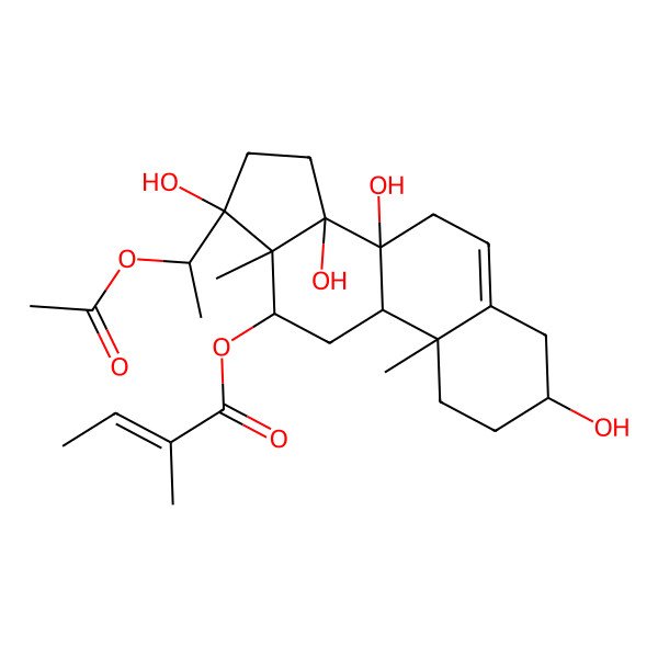 2D Structure of [(3S,8S,9R,10R,12R,13R,14R,17S)-17-[(1S)-1-acetyloxyethyl]-3,8,14,17-tetrahydroxy-10,13-dimethyl-1,2,3,4,7,9,11,12,15,16-decahydrocyclopenta[a]phenanthren-12-yl] (E)-2-methylbut-2-enoate
