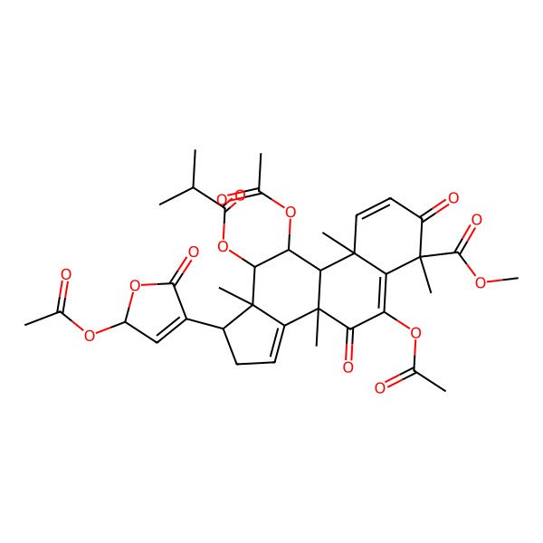 2D Structure of methyl (4R,8R,9R,10R,11R,12R,13S,17R)-6,11-diacetyloxy-17-(2-acetyloxy-5-oxo-2H-furan-4-yl)-4,8,10,13-tetramethyl-12-(2-methylpropanoyloxy)-3,7-dioxo-11,12,16,17-tetrahydro-9H-cyclopenta[a]phenanthrene-4-carboxylate