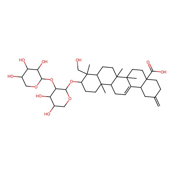 2D Structure of 10-[4,5-Dihydroxy-3-(3,4,5-trihydroxyoxan-2-yl)oxyoxan-2-yl]oxy-9-(hydroxymethyl)-6a,6b,9,12a-tetramethyl-2-methylidene-1,3,4,5,6,6a,7,8,8a,10,11,12,13,14b-tetradecahydropicene-4a-carboxylic acid
