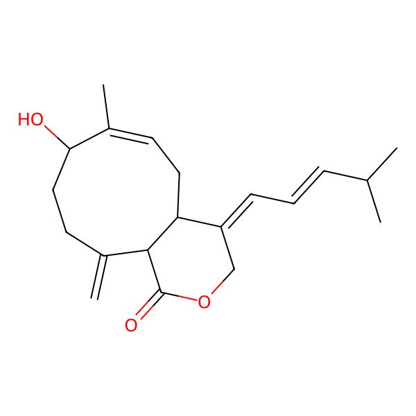 2D Structure of (4E,4aS,6Z,8S,11aR)-8-hydroxy-7-methyl-11-methylidene-4-[(E)-4-methylpent-2-enylidene]-4a,5,8,9,10,11a-hexahydrocyclonona[c]pyran-1-one