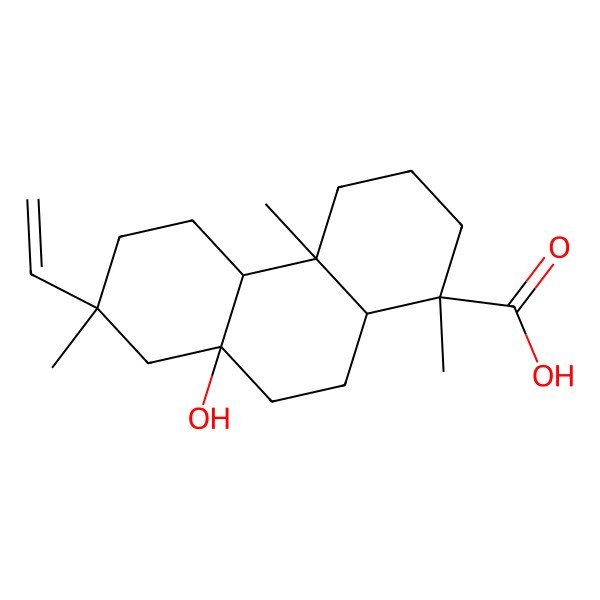 2D Structure of (1S,4aS,4bR,7R,8aR,10aR)-7-ethenyl-8a-hydroxy-1,4a,7-trimethyl-2,3,4,4b,5,6,8,9,10,10a-decahydrophenanthrene-1-carboxylic acid