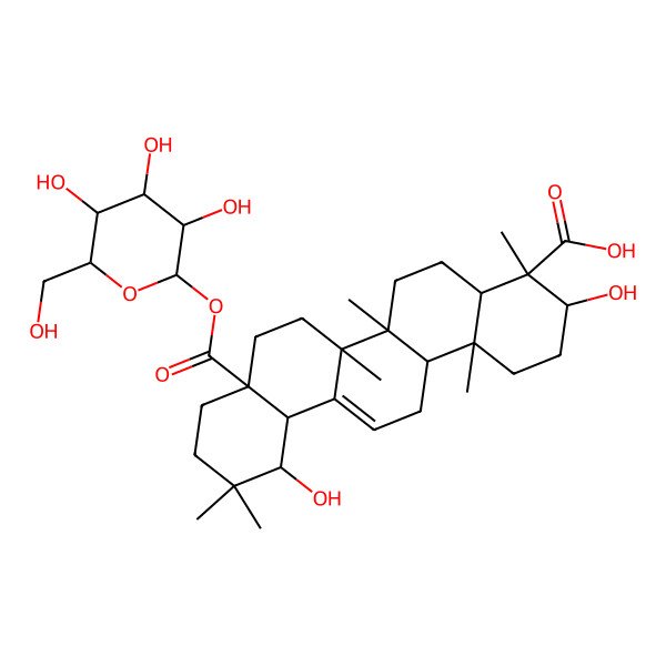 2D Structure of 3,12-Dihydroxy-4,6a,6b,11,11,14b-hexamethyl-8a-[3,4,5-trihydroxy-6-(hydroxymethyl)oxan-2-yl]oxycarbonyl-1,2,3,4a,5,6,7,8,9,10,12,12a,14,14a-tetradecahydropicene-4-carboxylic acid