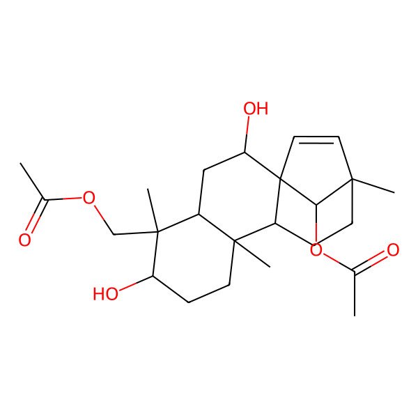 2D Structure of [(1R,2S,4S,5S,6R,9R,10S,13R,16S)-16-acetyloxy-2,6-dihydroxy-5,9,13-trimethyl-5-tetracyclo[11.2.1.01,10.04,9]hexadec-14-enyl]methyl acetate