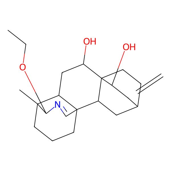 2D Structure of (1R,2S,4S,6R,7R,8R,10S,11R,12R)-12-ethoxy-11-methyl-5-methylidene-13-azapentacyclo[9.3.3.24,7.01,10.02,7]nonadec-13-ene-6,8-diol