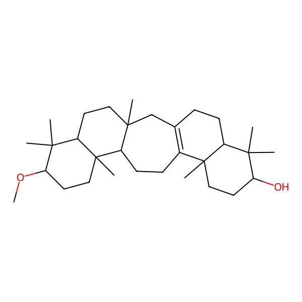 2D Structure of (1S,6R,8R,11S,15S,16R,19S,21R)-19-methoxy-1,7,7,11,16,20,20-heptamethylpentacyclo[13.8.0.03,12.06,11.016,21]tricos-3(12)-en-8-ol