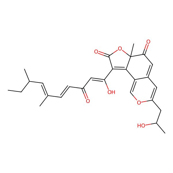 2D Structure of 9-(1-Hydroxy-6,8-dimethyl-3-oxodeca-1,4,6-trienyl)-3-(2-hydroxypropyl)-6a-methylfuro[2,3-h]isochromene-6,8-dione