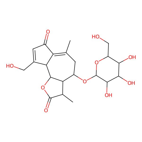 2D Structure of 9-(Hydroxymethyl)-3,6-dimethyl-4-[3,4,5-trihydroxy-6-(hydroxymethyl)oxan-2-yl]oxy-3,3a,4,5,9a,9b-hexahydroazuleno[4,5-b]furan-2,7-dione
