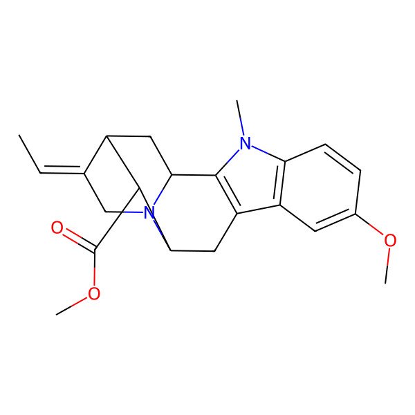 2D Structure of Methyl 15-ethylidene-7-methoxy-3-methyl-3,17-diazapentacyclo[12.3.1.02,10.04,9.012,17]octadeca-2(10),4(9),5,7-tetraene-13-carboxylate