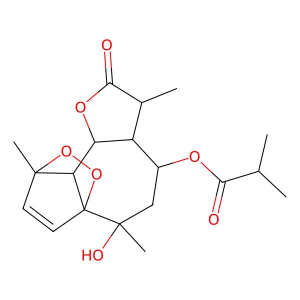 2D Structure of [(1S,2R,4S,5R,6S,9S,10S,11R)-2-hydroxy-2,6,11-trimethyl-7-oxo-8,12,13-trioxatetracyclo[9.2.2.01,10.05,9]pentadec-14-en-4-yl] 2-methylpropanoate