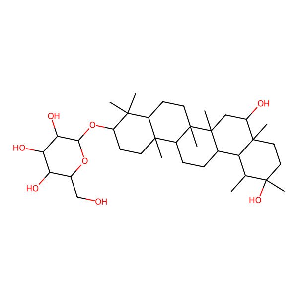 2D Structure of 2-[(8,11-Dihydroxy-4,4,6a,6b,8a,11,12,14b-octamethyl-1,2,3,4a,5,6,6a,7,8,9,10,12,12a,13,14,14a-hexadecahydropicen-3-yl)oxy]-6-(hydroxymethyl)oxane-3,4,5-triol