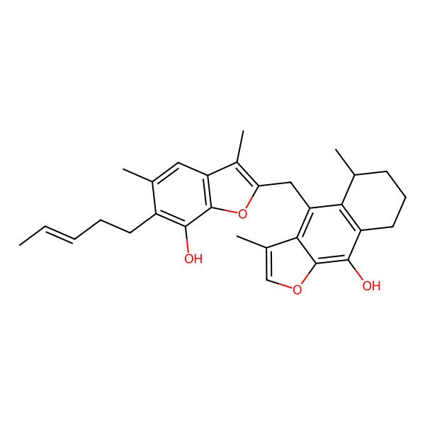 2D Structure of 4-[(7-Hydroxy-3,5-dimethyl-6-pent-3-enyl-1-benzofuran-2-yl)methyl]-3,5-dimethyl-5,6,7,8-tetrahydrobenzo[f][1]benzofuran-9-ol