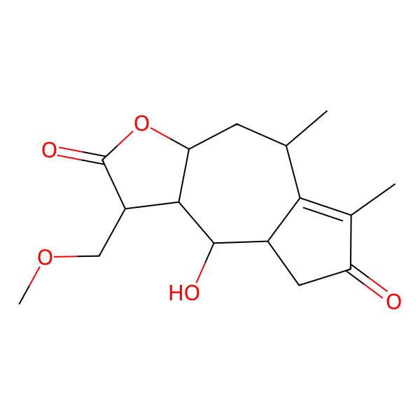 2D Structure of (1R,3aR,5S,8aR,9R,9aR)-9-hydroxy-1-(methoxymethyl)-5,6-dimethyl-1,3a,4,5,8,8a,9,9a-octahydroazuleno[6,5-b]furan-2,7-dione
