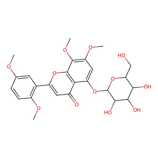 2D Structure of 2-(2,5-Dimethoxyphenyl)-7,8-dimethoxy-5-[3,4,5-trihydroxy-6-(hydroxymethyl)oxan-2-yl]oxychromen-4-one