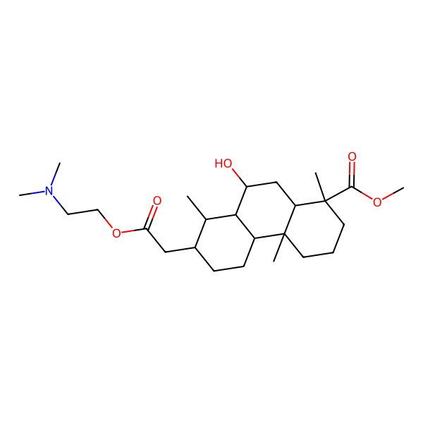 2D Structure of methyl (1S,4aR,4bR,7S,8S,8aR,9S,10aR)-7-[2-[2-(dimethylamino)ethoxy]-2-oxoethyl]-9-hydroxy-1,4a,8-trimethyl-2,3,4,4b,5,6,7,8,8a,9,10,10a-dodecahydrophenanthrene-1-carboxylate