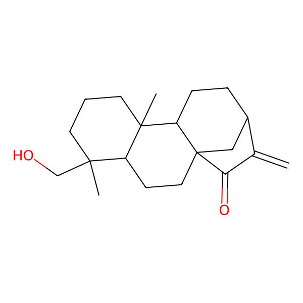 2D Structure of (1R,4S,5R,9R,10S,13R)-5-(hydroxymethyl)-5,9-dimethyl-14-methylidenetetracyclo[11.2.1.01,10.04,9]hexadecan-15-one