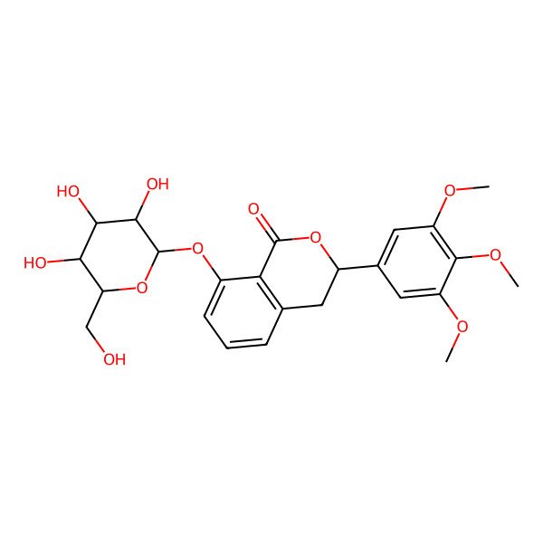 2D Structure of (3R)-8-[(2S,3R,4S,5S,6R)-3,4,5-trihydroxy-6-(hydroxymethyl)oxan-2-yl]oxy-3-(3,4,5-trimethoxyphenyl)-3,4-dihydroisochromen-1-one