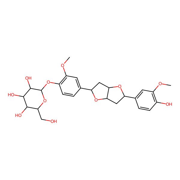 2D Structure of 2-[4-[2-(4-Hydroxy-3-methoxyphenyl)-2,3,3a,5,6,6a-hexahydrofuro[3,2-b]furan-5-yl]-2-methoxyphenoxy]-6-(hydroxymethyl)oxane-3,4,5-triol