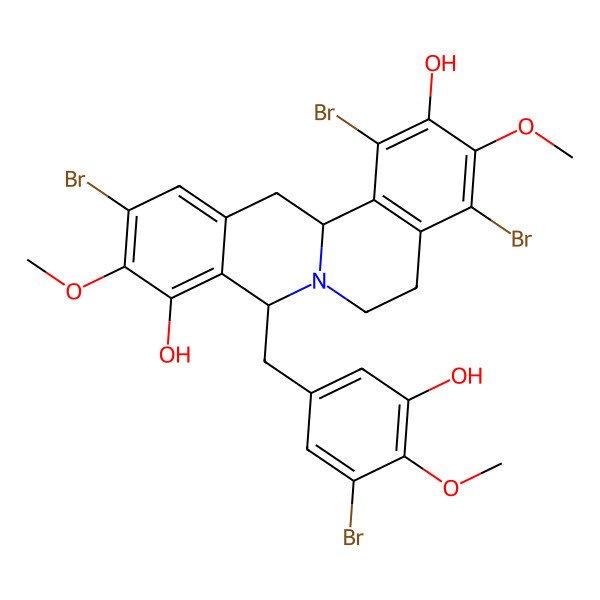 2D Structure of (8S,13aR)-1,4,11-tribromo-8-[(3-bromo-5-hydroxy-4-methoxyphenyl)methyl]-3,10-dimethoxy-6,8,13,13a-tetrahydro-5H-isoquinolino[2,1-b]isoquinoline-2,9-diol