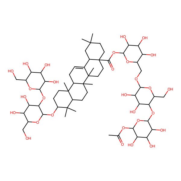 2D Structure of [(2S,3S,5S)-6-[[(2R,3S,5S)-5-[(2R,3S,5R)-6-acetyloxy-3,4,5-trihydroxyoxan-2-yl]oxy-3,4-dihydroxy-6-(hydroxymethyl)oxan-2-yl]oxymethyl]-3,4,5-trihydroxyoxan-2-yl] (4aS,6aS,6bR,10S,12aR)-10-[(2R,3S,5S)-4,5-dihydroxy-6-(hydroxymethyl)-3-[(2S,3S,5S)-3,4,5-trihydroxy-6-(hydroxymethyl)oxan-2-yl]oxyoxan-2-yl]oxy-2,2,6a,6b,9,9,12a-heptamethyl-1,3,4,5,6,6a,7,8,8a,10,11,12,13,14b-tetradecahydropicene-4a-carboxylate