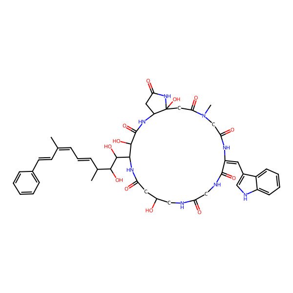 2D Structure of (1R,4S,5R,9R,16Z,23R)-5-[(1S,2S,3S,4E,6E,8E)-1,2-dihydroxy-3,7-dimethyl-9-phenylnona-4,6,8-trienyl]-4,9,23-trihydroxy-16-(1H-indol-3-ylmethylidene)-20-methyl-2,6,11,14,17,20,24-heptazabicyclo[21.3.0]hexacosane-3,7,12,15,18,21,25-heptone