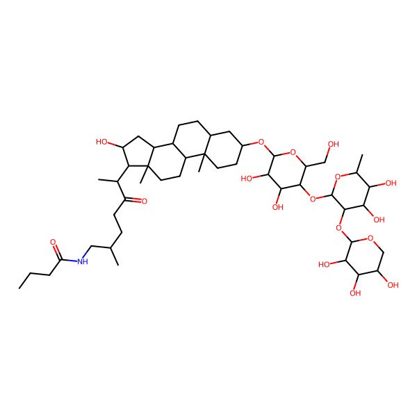 2D Structure of N-[(2R,6S)-6-[(3S,5S,8R,9S,10S,13S,14S,16R,17R)-3-[(2R,3R,4R,5S,6R)-5-[(2S,3R,4R,5R,6S)-4,5-dihydroxy-6-methyl-3-[(2S,3R,4S,5R)-3,4,5-trihydroxyoxan-2-yl]oxyoxan-2-yl]oxy-3,4-dihydroxy-6-(hydroxymethyl)oxan-2-yl]oxy-16-hydroxy-10,13-dimethyl-2,3,4,5,6,7,8,9,11,12,14,15,16,17-tetradecahydro-1H-cyclopenta[a]phenanthren-17-yl]-2-methyl-5-oxoheptyl]butanamide