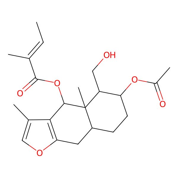 2D Structure of [6-acetyloxy-5-(hydroxymethyl)-3,4a-dimethyl-5,6,7,8,8a,9-hexahydro-4H-benzo[f][1]benzofuran-4-yl] 2-methylbut-2-enoate