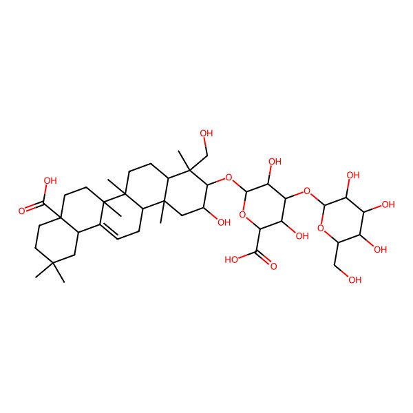 2D Structure of 6-[[8a-Carboxy-2-hydroxy-4-(hydroxymethyl)-4,6a,6b,11,11,14b-hexamethyl-1,2,3,4a,5,6,7,8,9,10,12,12a,14,14a-tetradecahydropicen-3-yl]oxy]-3,5-dihydroxy-4-[3,4,5-trihydroxy-6-(hydroxymethyl)oxan-2-yl]oxyoxane-2-carboxylic acid