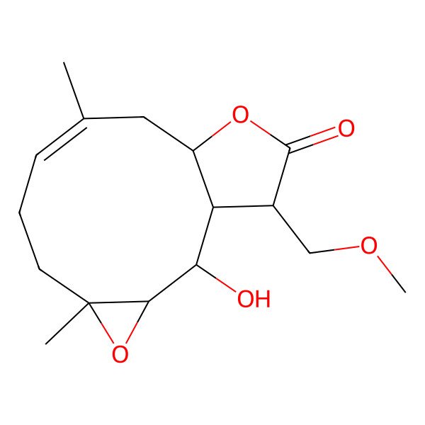 2D Structure of (1S,2S,3R,5S,8E,11S,14R)-2-hydroxy-14-(methoxymethyl)-5,9-dimethyl-4,12-dioxatricyclo[9.3.0.03,5]tetradec-8-en-13-one