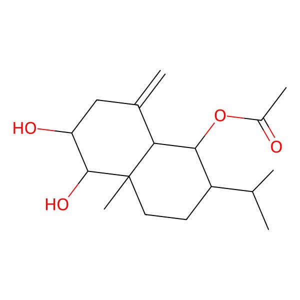 2D Structure of [(1R,2S,4aS,5R,6R,8aR)-5,6-dihydroxy-4a-methyl-8-methylidene-2-propan-2-yl-1,2,3,4,5,6,7,8a-octahydronaphthalen-1-yl] acetate