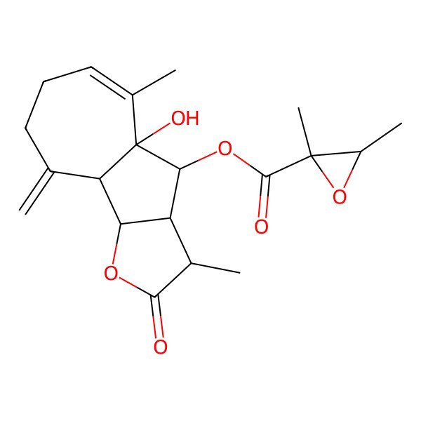 2D Structure of [(3R,3aS,4R,4aR,9aS,9bR)-4a-hydroxy-3,5-dimethyl-9-methylidene-2-oxo-3a,4,7,8,9a,9b-hexahydro-3H-azuleno[1,2-b]furan-4-yl] (2R,3R)-2,3-dimethyloxirane-2-carboxylate