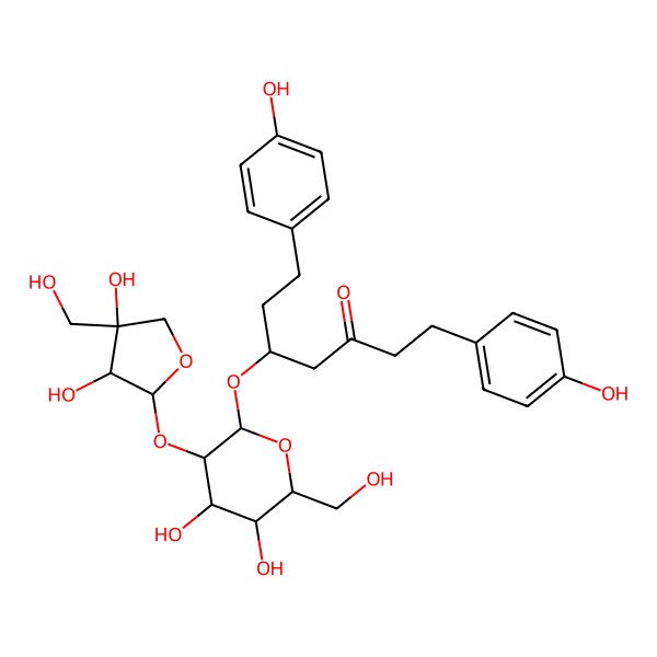 2D Structure of 5-[3-[3,4-Dihydroxy-4-(hydroxymethyl)oxolan-2-yl]oxy-4,5-dihydroxy-6-(hydroxymethyl)oxan-2-yl]oxy-1,7-bis(4-hydroxyphenyl)heptan-3-one
