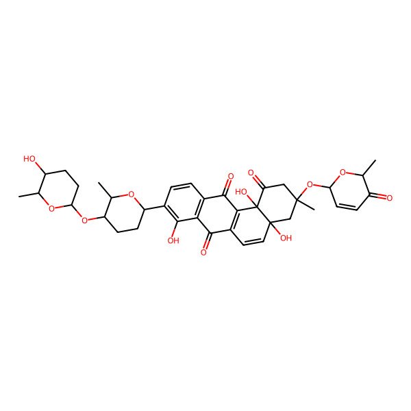 2D Structure of (3R,4aS,12bS)-4a,8,12b-trihydroxy-9-[(2R,5S,6R)-5-[(2S,5S,6R)-5-hydroxy-6-methyloxan-2-yl]oxy-6-methyloxan-2-yl]-3-methyl-3-[[(2R,6R)-6-methyl-5-oxo-2H-pyran-2-yl]oxy]-2,4-dihydrobenzo[a]anthracene-1,7,12-trione