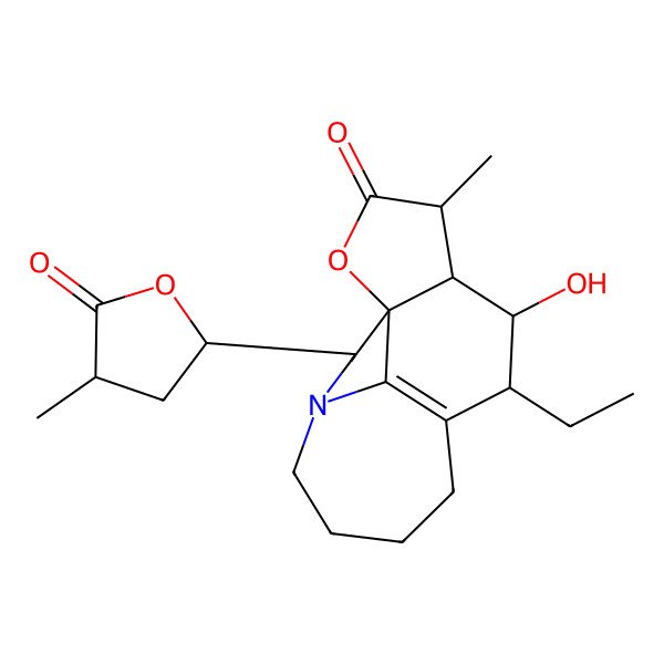 2D Structure of 10-Ethyl-11-hydroxy-13-methyl-3-(4-methyl-5-oxooxolan-2-yl)-15-oxa-4-azatetracyclo[7.6.1.01,12.04,16]hexadec-9(16)-en-14-one