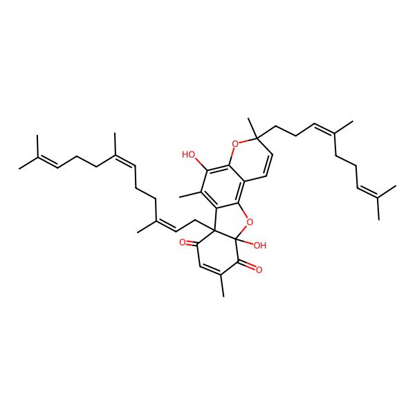 2D Structure of 3-(4,8-Dimethylnona-3,7-dienyl)-5,10a-dihydroxy-3,6,9-trimethyl-6b-(3,7,11-trimethyldodeca-2,6,10-trienyl)-[1]benzofuro[2,3-f]chromene-7,10-dione