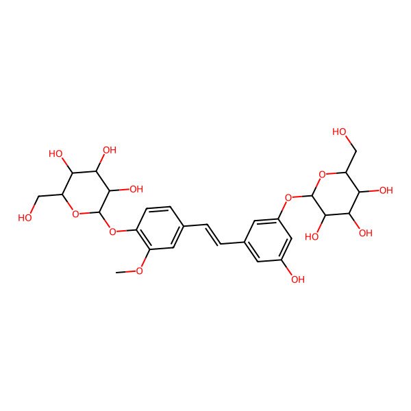 2D Structure of 2-(Hydroxymethyl)-6-[4-[2-[3-hydroxy-5-[3,4,5-trihydroxy-6-(hydroxymethyl)oxan-2-yl]oxyphenyl]ethenyl]-2-methoxyphenoxy]oxane-3,4,5-triol