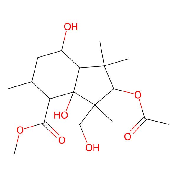 2D Structure of Methyl 2-acetyloxy-3a,7-dihydroxy-3-(hydroxymethyl)-1,1,3,5-tetramethyl-2,4,5,6,7,7a-hexahydroindene-4-carboxylate