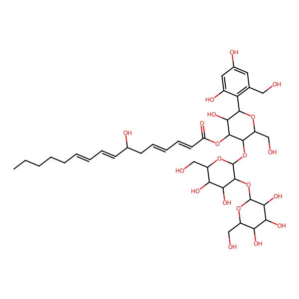2D Structure of [(2S,3S,4S,5R,6R)-2-[2,4-dihydroxy-6-(hydroxymethyl)phenyl]-5-[(2S,3S,4S,5R,6S)-4,5-dihydroxy-6-(hydroxymethyl)-3-[(2S,3S,4S,5R,6S)-3,4,5-trihydroxy-6-(hydroxymethyl)oxan-2-yl]oxyoxan-2-yl]oxy-3-hydroxy-6-(hydroxymethyl)oxan-4-yl] (2E,4E,7S,8E,10E)-7-hydroxyhexadeca-2,4,8,10-tetraenoate