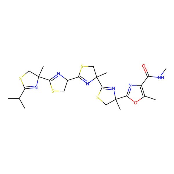 2D Structure of N,5-dimethyl-2-[4-methyl-2-[4-methyl-2-[2-(4-methyl-2-propan-2-yl-5H-1,3-thiazol-4-yl)-4,5-dihydro-1,3-thiazol-4-yl]-5H-1,3-thiazol-4-yl]-5H-1,3-thiazol-4-yl]-1,3-oxazole-4-carboxamide