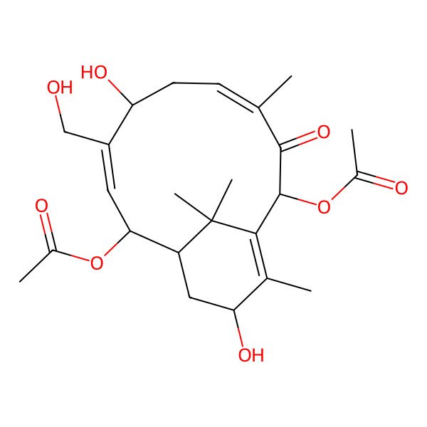 2D Structure of [10-Acetyloxy-5,13-dihydroxy-4-(hydroxymethyl)-8,12,15,15-tetramethyl-9-oxo-2-bicyclo[9.3.1]pentadeca-3,7,11-trienyl] acetate