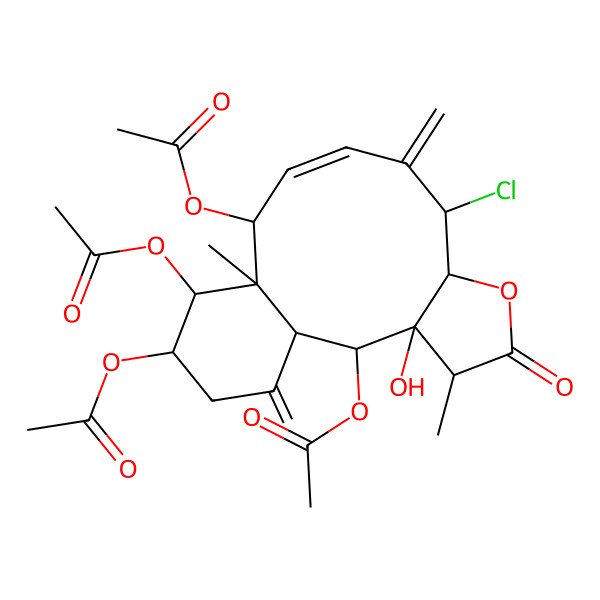2D Structure of (2,12,14-Triacetyloxy-8-chloro-3-hydroxy-4,13-dimethyl-9,17-dimethylidene-5-oxo-6-oxatricyclo[11.4.0.03,7]heptadec-10-en-15-yl) acetate