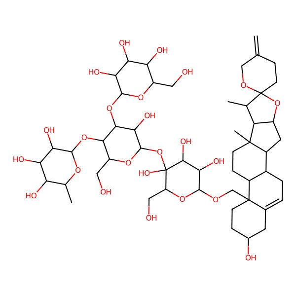 2D Structure of (3S,5S,6R)-6-[(16-hydroxy-7,9-dimethyl-5'-methylidenespiro[5-oxapentacyclo[10.8.0.02,9.04,8.013,18]icos-18-ene-6,2'-oxane]-13-yl)methoxy]-3-[(2S,3S,5S)-3-hydroxy-6-(hydroxymethyl)-4-[(2S,3S,5R)-3,4,5-trihydroxy-6-(hydroxymethyl)oxan-2-yl]oxy-5-[(3S,4S,5S,6R)-3,4,5-trihydroxy-6-methyloxan-2-yl]oxyoxan-2-yl]oxy-2-(hydroxymethyl)oxane-3,4,5-triol