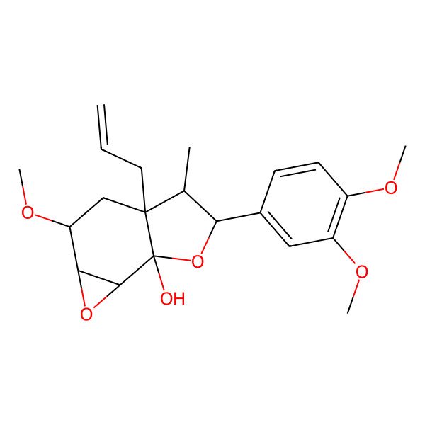 2D Structure of (1aS,2S,3aS,4R,5S,6aS,6bS)-5-(3,4-dimethoxyphenyl)-2-methoxy-4-methyl-3a-prop-2-enyl-1a,2,3,4,5,6b-hexahydrooxireno[2,3-g][1]benzofuran-6a-ol