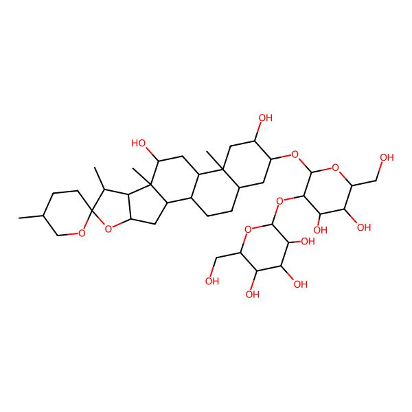 2D Structure of (2S,3R,4S,5S,6R)-2-[(2R,3R,4S,5R,6R)-2-[(1S,2S,4S,5'R,6R,7S,8R,9S,10R,12S,13S,15S,16R,18R)-10,15-dihydroxy-5',7,9,13-tetramethylspiro[5-oxapentacyclo[10.8.0.02,9.04,8.013,18]icosane-6,2'-oxane]-16-yl]oxy-4,5-dihydroxy-6-(hydroxymethyl)oxan-3-yl]oxy-6-(hydroxymethyl)oxane-3,4,5-triol