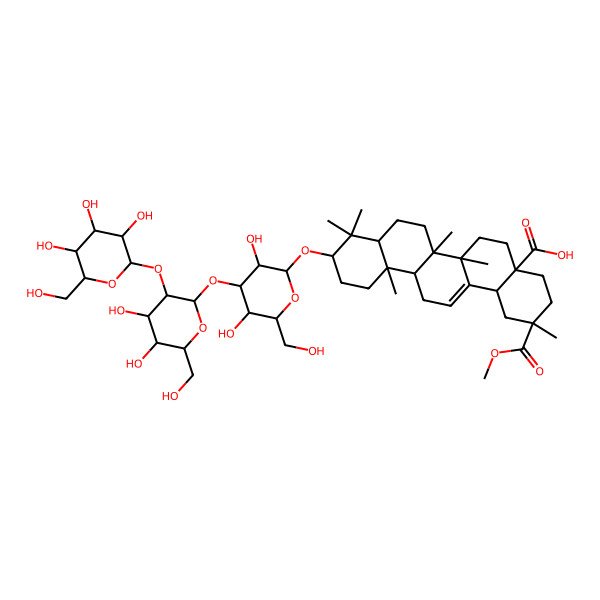 2D Structure of 10-[4-[4,5-Dihydroxy-6-(hydroxymethyl)-3-[3,4,5-trihydroxy-6-(hydroxymethyl)oxan-2-yl]oxyoxan-2-yl]oxy-3,5-dihydroxy-6-(hydroxymethyl)oxan-2-yl]oxy-2-methoxycarbonyl-2,6a,6b,9,9,12a-hexamethyl-1,3,4,5,6,6a,7,8,8a,10,11,12,13,14b-tetradecahydropicene-4a-carboxylic acid