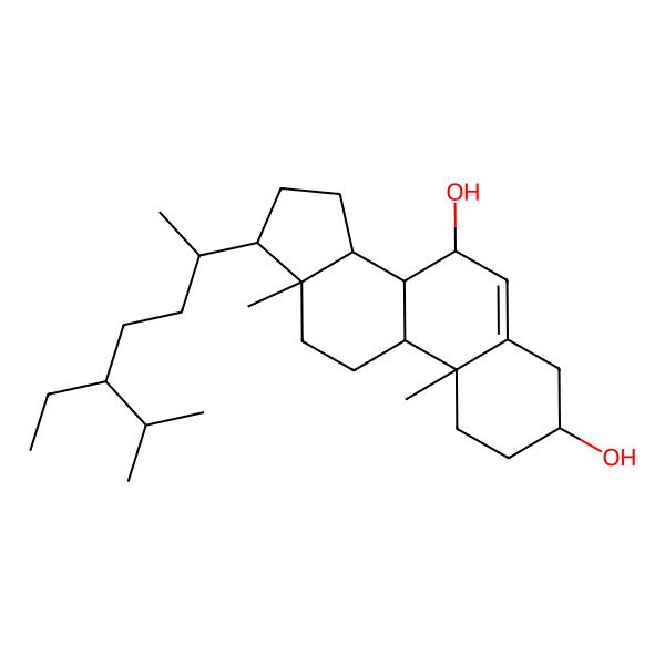 2D Structure of (3S,7S,8S,9S,10R,13R,14S,17R)-17-[(2R,5S)-5-ethyl-6-methylheptan-2-yl]-10,13-dimethyl-2,3,4,7,8,9,11,12,14,15,16,17-dodecahydro-1H-cyclopenta[a]phenanthrene-3,7-diol