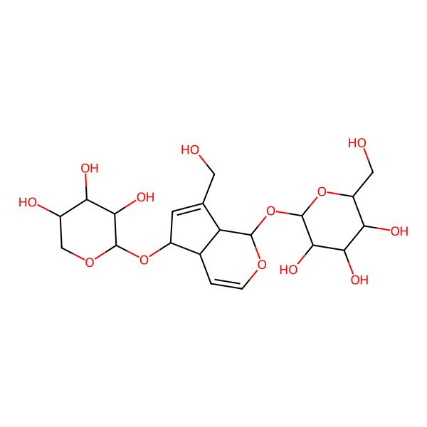 2D Structure of (2S,3R,4S,5S,6R)-2-[[(1S,4aR,5S,7aS)-7-(hydroxymethyl)-5-[(2S,3R,4S,5R)-3,4,5-trihydroxyoxan-2-yl]oxy-1,4a,5,7a-tetrahydrocyclopenta[c]pyran-1-yl]oxy]-6-(hydroxymethyl)oxane-3,4,5-triol
