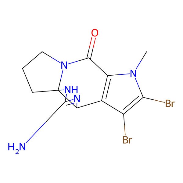 2D Structure of 3-Amino-7,8-dibromo-9-methyl-2,4,9,12-tetrazatetracyclo[10.3.0.01,5.06,10]pentadeca-3,6(10),7-trien-11-one