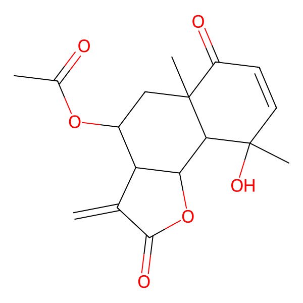 2D Structure of (9-hydroxy-5a,9-dimethyl-3-methylidene-2,6-dioxo-4,5,9a,9b-tetrahydro-3aH-benzo[g][1]benzofuran-4-yl) acetate